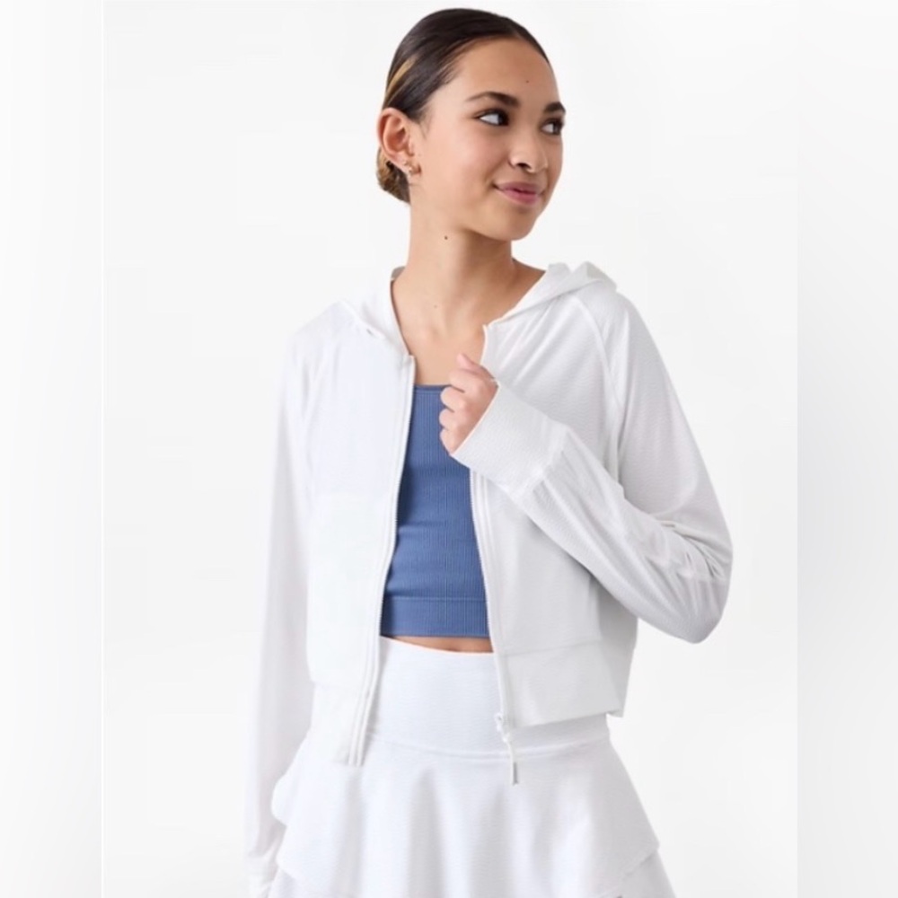 Athleta Girl White Lightweight Hooded Jacket